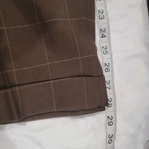 Paul Fredrick Mens Suit Size 48 R Brown Windowpane Plaid Wool Classic Fit Retro - Picture 14 of 15